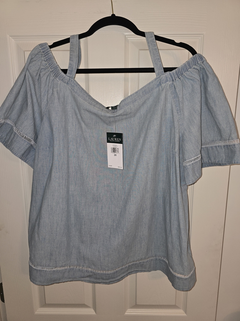 Womens Lauren Ralph Lauren Light Blue Off-Shoulder Top 2X
